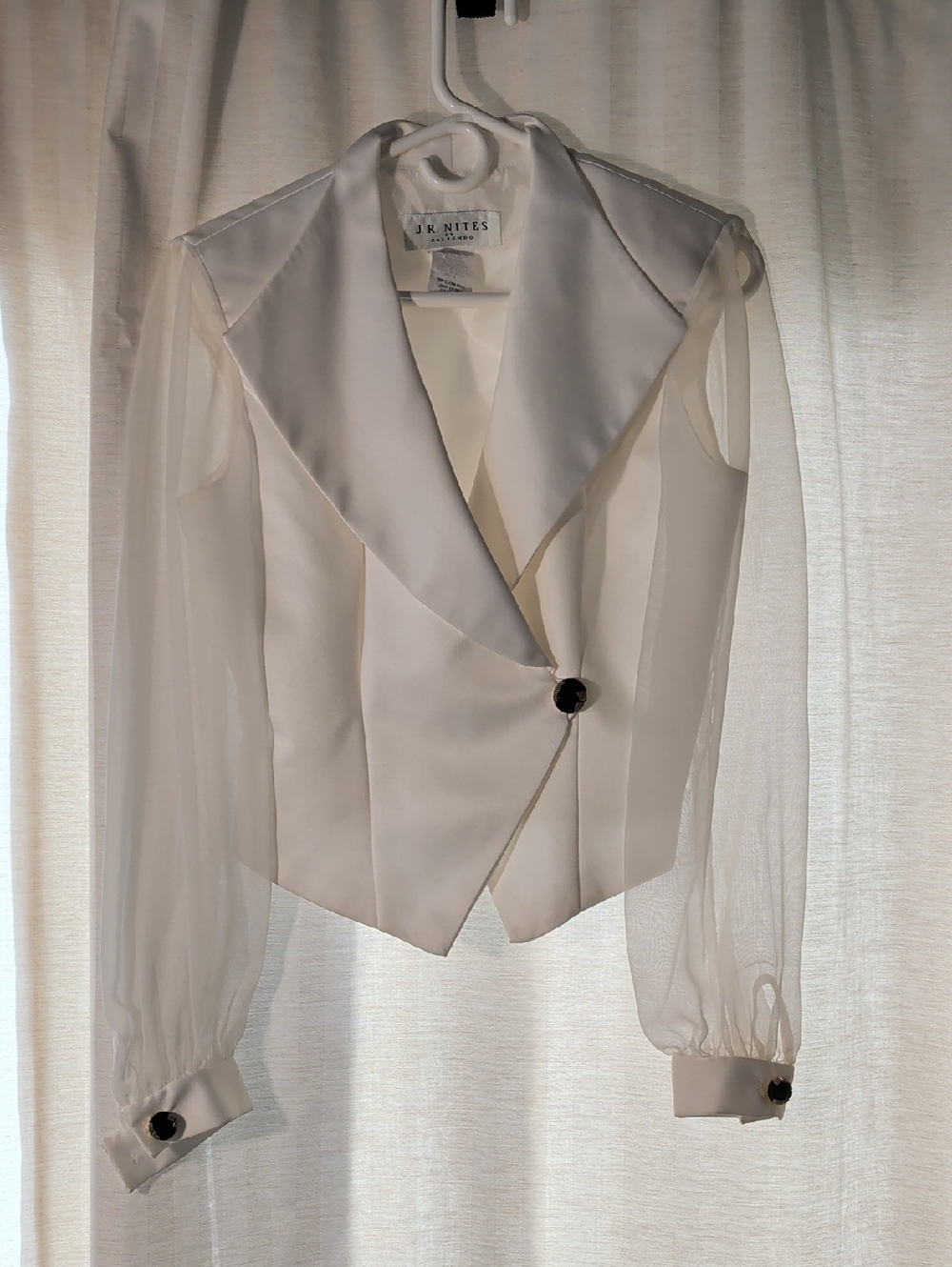 White Satin Sheer-Sleeve Blazer Vest
